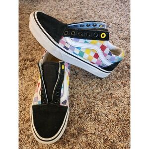 Vans Old Skool Rainbow Checkerboard Black Suede Sneakers‎ Womens 5.5 Mens 4.0